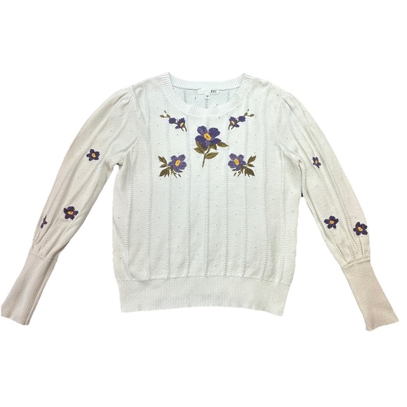 KUT from the Kloth‎ Embroidered Floral Sweater White Purple Cotton Knit L - Picture 2 of 9